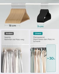 Umerașe SONGMICS din catifea, 50 bucăți, antiderapante, negru intens, cu decupaje pentru umeri și bară pentru pantaloni, cârlig rotativ la 360 de grade, grosime 0,6 cm, lățime 43 cm, CRF029B 4