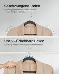 Umerașe SONGMICS din catifea, 50 bucăți, antiderapante, negru intens, cu decupaje pentru umeri și bară pentru pantaloni, cârlig rotativ la 360 de grade, grosime 0,6 cm, lățime 43 cm, CRF029B 7