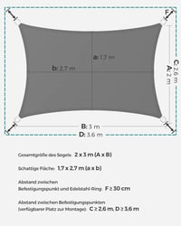 SONGMICS vízálló napvitorla 1000mm UV védelemmel, kerti árnyékolás 5