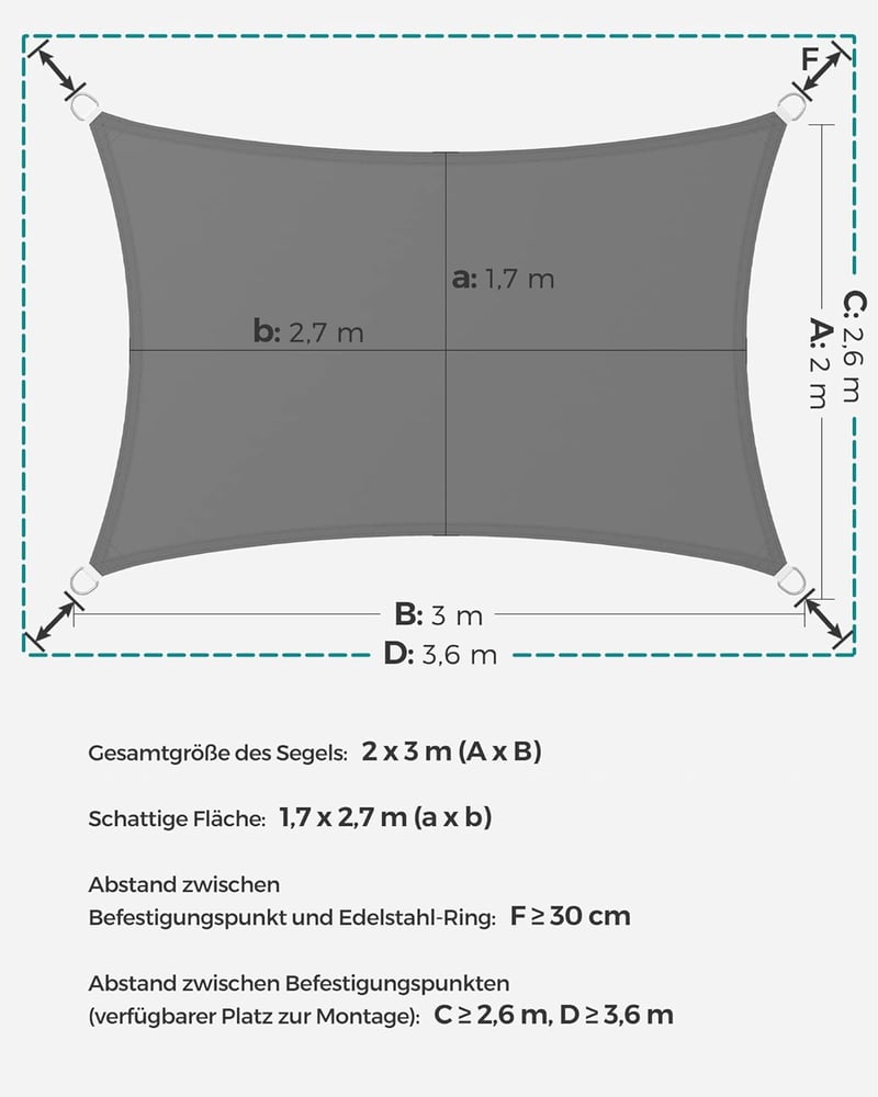SONGMICS vízálló napvitorla 1000mm UV védelemmel, kerti árnyékolás