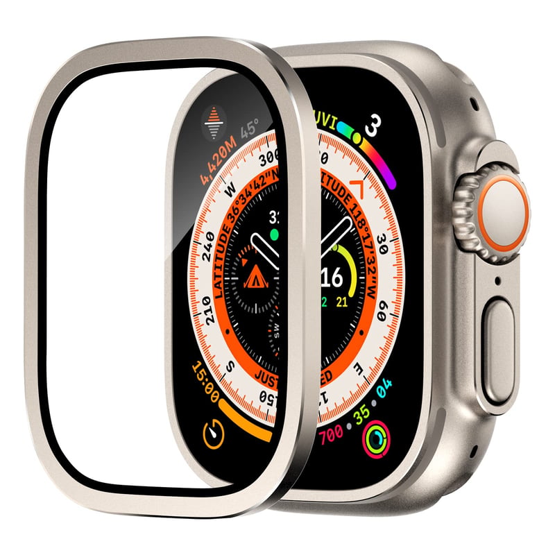 Ochranné sklo na Apple Watch Ultra 49 mm s rámom z titánovej zliatiny, tvrdené sklo 9H