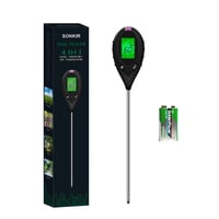 SONKIR 4-u-1 Digitalni Mjerač Vlažnosti Tla - Tester Vlage, pH, Temperature i Svjetlosti za Njegu Biljaka, Vrtlarenje, s Baterijom (Crni) 1