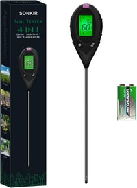 SONKIR 4 az 1-ben Digitális Talajmérő - Nedvesség, pH, Hőmérséklet és Fény Teszter Növénygondozáshoz, Kertészkedéshez, Elemmel (Fekete) 1