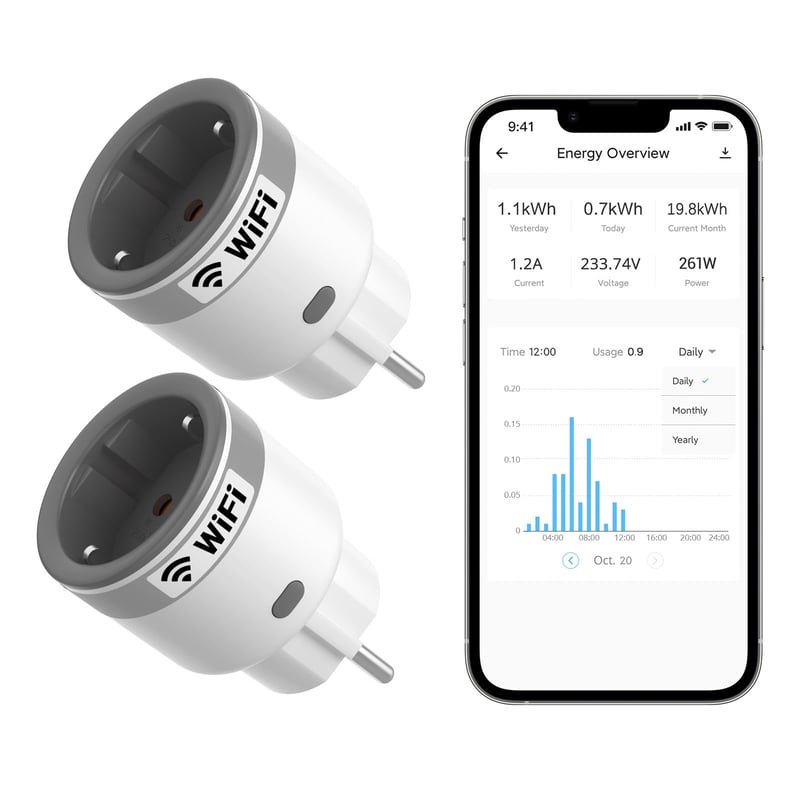 Priză inteligentă WiFi SONOFF S60TPF, set 2 bucăți, 16A 4000W, monitorizare consum energie, compatibilă cu Alexa și Google Home, alb/gri