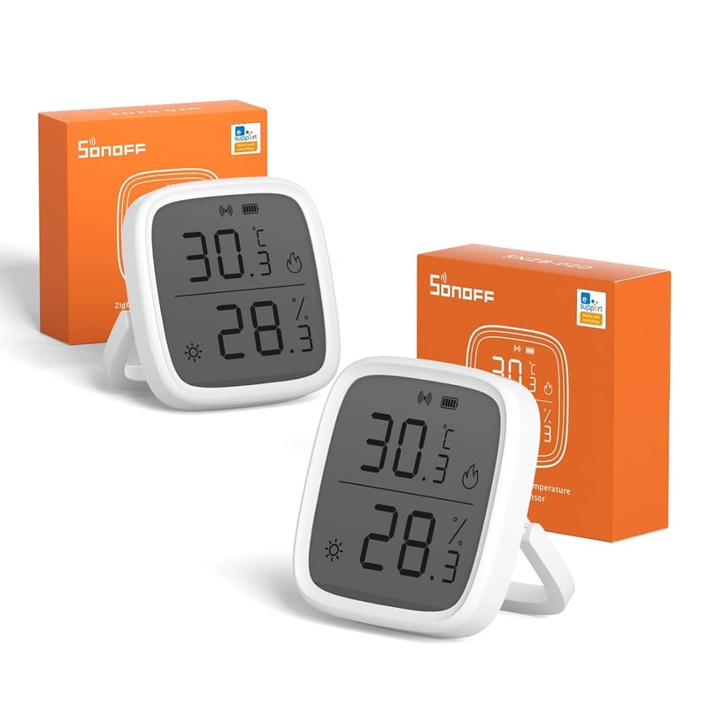 SONOFF SNZB-02D Zigbee snímač teploty a vlhkosti, 2 ks, inteligentný teplomer a vlhkomer s LCD displejom, biela, podpora Alexa/Google Home/Home Assistant