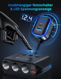 Împărțitor brichetă auto SONRU 7 în 1, încărcător auto 12V 24V, 3 prize, 4 porturi USB cu încărcare rapidă, voltmetru LED, întrerupătoare individuale 4