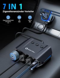 Împărțitor brichetă auto SONRU 7 în 1, încărcător auto 12V 24V, 3 prize, 4 porturi USB cu încărcare rapidă, voltmetru LED, întrerupătoare individuale 3