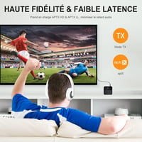 SONRU Bluetooth Audio Adapter - Fekete Vezeték Nélküli Hangátalakító Optikai, 3.5mm AUX és RCA Csatlakozással, Beépített Akkumulátorral 4