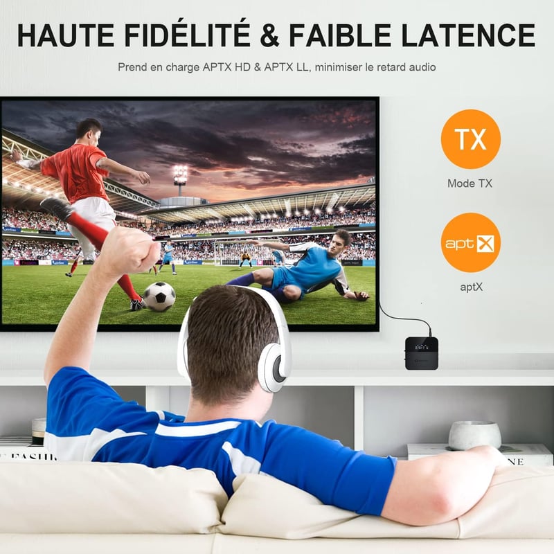SONRU Bluetooth Audio Adapter - Fekete Vezeték Nélküli Hangátalakító Optikai, 3.5mm AUX és RCA Csatlakozással, Beépített Akkumulátorral