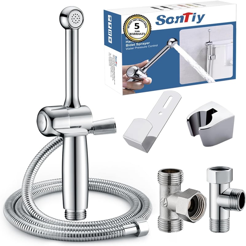 SonTiy Bidet Zuhanyfej Csapteleppel, Állítható Nyomás, G1/2 és G3/8 Váltószelep, Króm