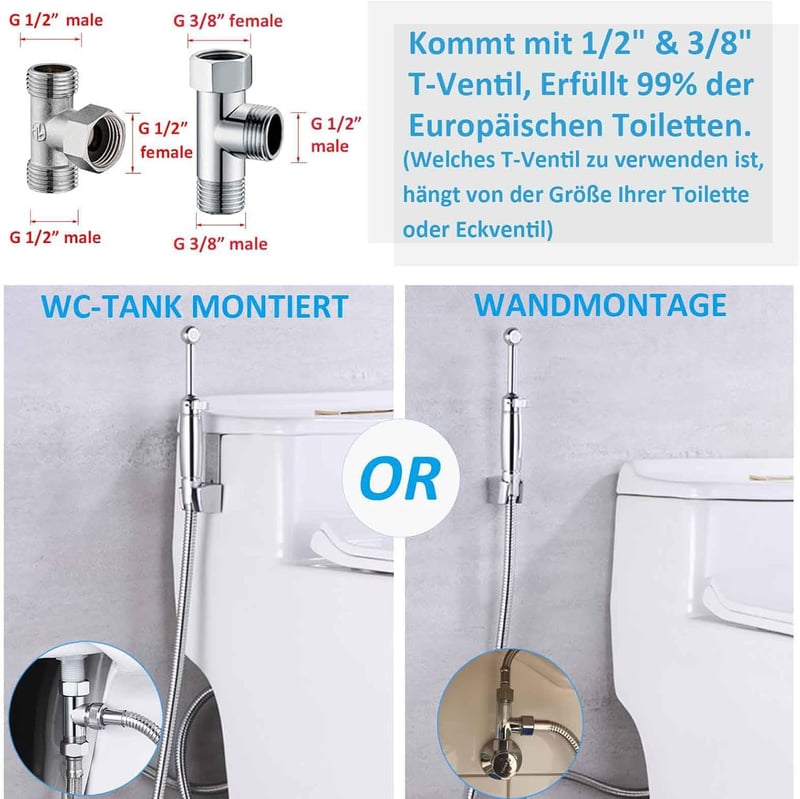 SonTiy Bidet Zuhanyfej Csapteleppel, Állítható Nyomás, G1/2 és G3/8 Váltószelep, Króm