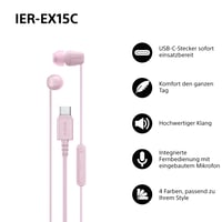 Káblové slúchadlá Sony IER-EX15C s USB-C konektorom a mikrofónom, ružové – kompatibilné s Android, iOS, tabletmi, notebookmi a PC, kábel odolný voči zamotaniu 2