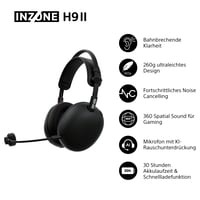 Bezdrôtové herné slúchadlá k PC Sony INZONE H9 II s potlačením hluku, odnímateľný kardioidný AI mikrofón, 30-hodinová výdrž batérie, 2,4 GHz a Bluetooth, mäkké vyhotovenie 2