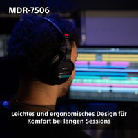 Sony MDR-7506 Uzavreté štúdiové monitorovacie slúchadlá – káblové, 10 Hz – 20 kHz, 63 Ohm, ľahký skladací dizajn (227 g), na štúdiové nahrávanie a 5