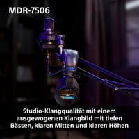 Sony MDR-7506 Uzavreté štúdiové monitorovacie slúchadlá – káblové, 10 Hz – 20 kHz, 63 Ohm, ľahký skladací dizajn (227 g), na štúdiové nahrávanie a 3