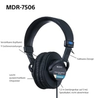 Sony MDR-7506 Uzavreté štúdiové monitorovacie slúchadlá – káblové, 10 Hz – 20 kHz, 63 Ohm, ľahký skladací dizajn (227 g), na štúdiové nahrávanie a 8