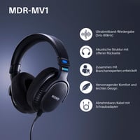 Štúdiové monitorovacie slúchadlá Sony MDR-MV1 – otvorené, čierne, káblové, na mixovanie a mastering, 5 Hz – 80 kHz, priestorový zvuk, odpojiteľný kábel 2