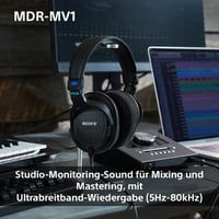 Štúdiové monitorovacie slúchadlá Sony MDR-MV1 – otvorené, čierne, káblové, na mixovanie a mastering, 5 Hz – 80 kHz, priestorový zvuk, odpojiteľný kábel 3