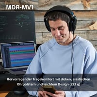Štúdiové monitorovacie slúchadlá Sony MDR-MV1 – otvorené, čierne, káblové, na mixovanie a mastering, 5 Hz – 80 kHz, priestorový zvuk, odpojiteľný kábel 6