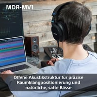Štúdiové monitorovacie slúchadlá Sony MDR-MV1 – otvorené, čierne, káblové, na mixovanie a mastering, 5 Hz – 80 kHz, priestorový zvuk, odpojiteľný kábel 4