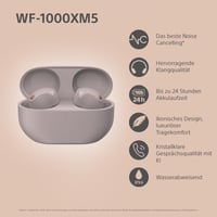 Bezdrôtové slúchadlá Sony WF-1000XM5 s potlačením hluku, Bluetooth, mikrofón, 24-hodinová výdrž batérie, rýchle nabíjanie, IPX4, iOS a Android – ružová 3