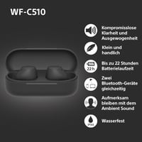 Sony WF-C510 Bluetooth Fülhallgató Multipoint Kapcsolat, IPX4 Vízálló, 22H Akkumulátor - black, WF-C510 3