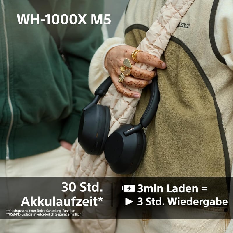 Sony WH-1000XM5 vezeték nélküli fejhallgató aktív zajszűréssel, 30 órás akkumulátor, fekete - Black hard case, With Hard case
