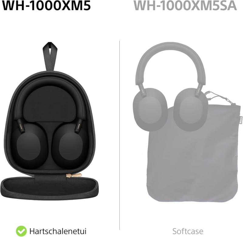 Sony WH-1000XM5 vezeték nélküli fejhallgató aktív zajszűréssel, 30 órás akkumulátor, fekete - Black hard case, With Hard case