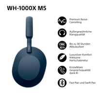 Căști wireless over-ear Sony WH-1000XM5, Anulare activă a zgomotului, Audio spațial 3D, Mod transparență, 30 de ore autonomie, Bluetooth, Midnight Blue 2