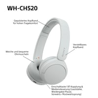Sony WH-CH520 Bluetooth slušalice - Bijele - 50 sati baterije, brzo punjenje, višestruka veza (multipoint), ugrađeni mikrofon, on-ear 8