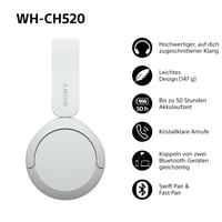 Sony WH-CH520 Bluetooth slušalice - Bijele - 50 sati baterije, brzo punjenje, višestruka veza (multipoint), ugrađeni mikrofon, on-ear 2