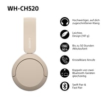 Bluetooth slúchadlá Sony WH-CH520, bezdrôtové, na uši, 50-hodinová výdrž batérie, rýchle nabíjanie, vstavaný mikrofón, kompatibilné s iOS a Androidom 3