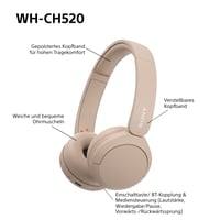 Bluetooth slúchadlá Sony WH-CH520, bezdrôtové, na uši, 50-hodinová výdrž batérie, rýchle nabíjanie, vstavaný mikrofón, kompatibilné s iOS a Androidom 9