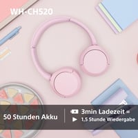 Bezdrôtové Bluetooth slúchadlá na uši Sony WH-CH520, výdrž batérie 50 hodín, rýchle nabíjanie, ekvalizér, čisté hovory, kompatibilné s iOS a Androidom 5