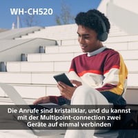 Bezdrôtové Bluetooth slúchadlá na uši Sony WH-CH520, výdrž batérie 50 hodín, rýchle nabíjanie, ekvalizér, čisté hovory, kompatibilné s iOS a Androidom 6