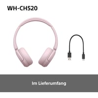 Bezdrôtové slúchadlá Sony WH-CH520 s technológiou Bluetooth, na uši, ružové, 50-hodinová výdrž batérie, rýchle nabíjanie, ekvalizér, kompatibilné s iOS a Androidom 9