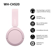 Bezdrôtové slúchadlá Sony WH-CH520 s technológiou Bluetooth, na uši, ružové, 50-hodinová výdrž batérie, rýchle nabíjanie, ekvalizér, kompatibilné s iOS a Androidom 2