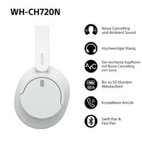 Bezdrôtové slúchadlá Sony WH-CH720N s Bluetooth a potlačením hluku – 35 hodín výdrže batérie a rýchle nabíjanie – biele 3