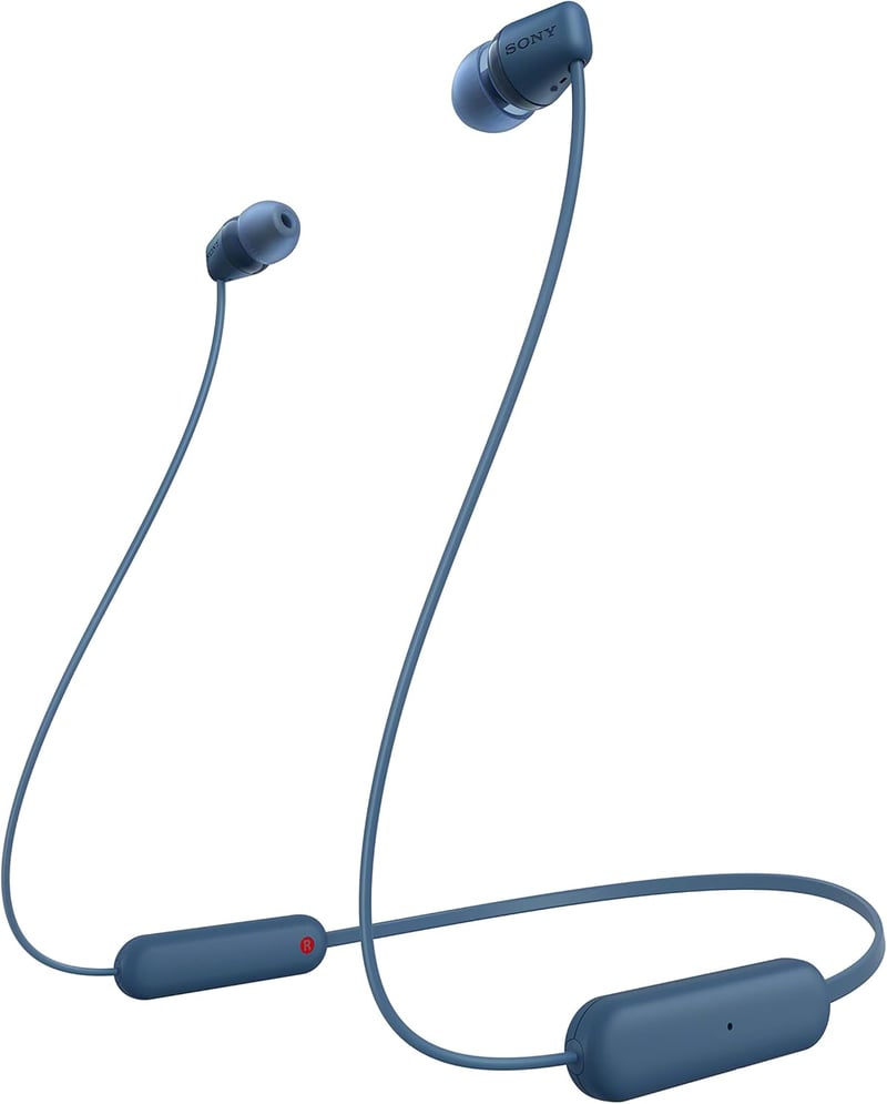 Sony WI-C100 Bluetooth fülhallgató, 25 órás akkumulátor, kék, mikrofon