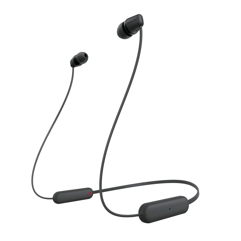 Bezdrôtové Bluetooth slúchadlá Sony WI-C100 so vstavaným mikrofónom, 25-hodinovou výdržou batérie, kompatibilné s hlasovým asistentom, čierne