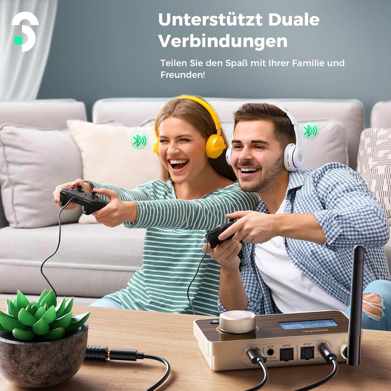 SOOMFON 3-in-1 Bluetooth 5.2 Adapter Kijelzővel, 2 Fülhallgatóhoz, aptX HD, Alacsony Késleltetés