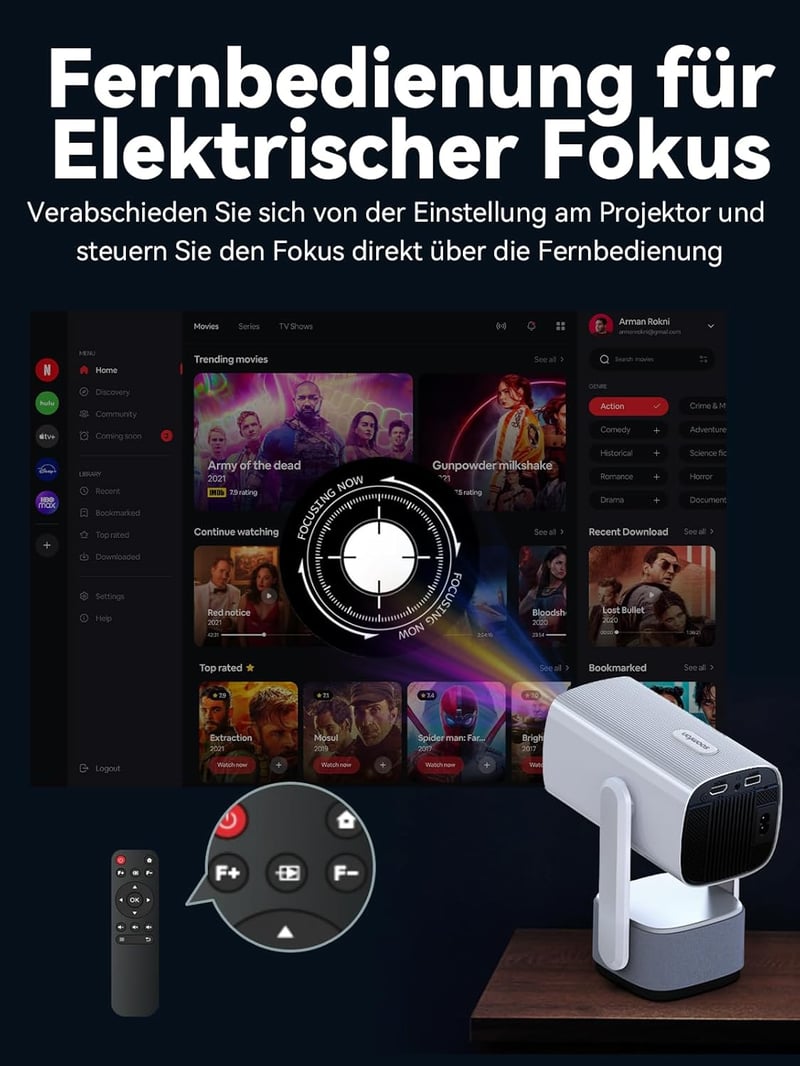 SOOMFON 4K Mini Projektor WiFi Bluetooth Full HD 720P 260 ANSI Lumen Hordozható