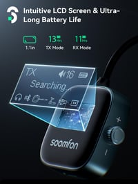 SOOMFON Bluetooth 5.3 odašiljač i prijemnik za TV, za 2 slušalice, zrakoplovni odašiljač-prijemnik, audio prijenos 7