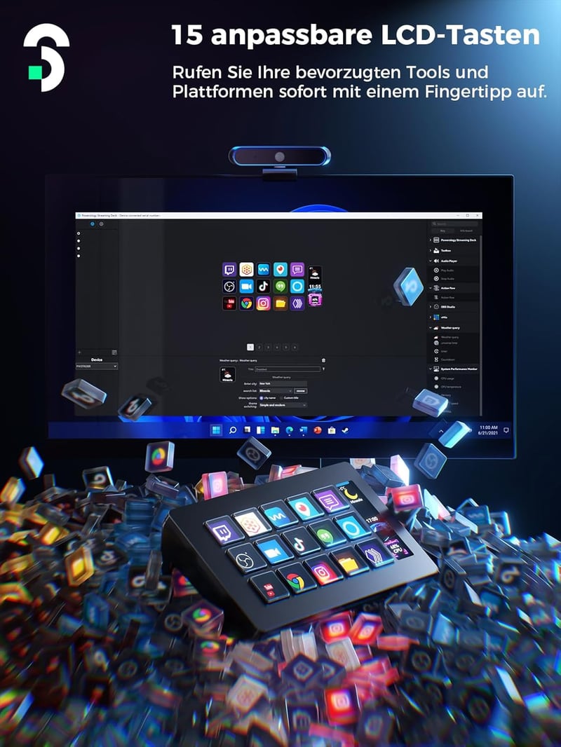 SOOMFON Control Deck V2024 Stream Controller 15 LCD Makró Gomb OBS Twitch YouTube