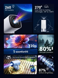 Mini projektor SOOMFON SK2 Full HD 1080P, WiFi, Bluetooth, 6W reproduktor, automatická korekcia lichobežníkového skreslenia, prenosný, kompatibilný s HDMI, TV stick a notebookom 9