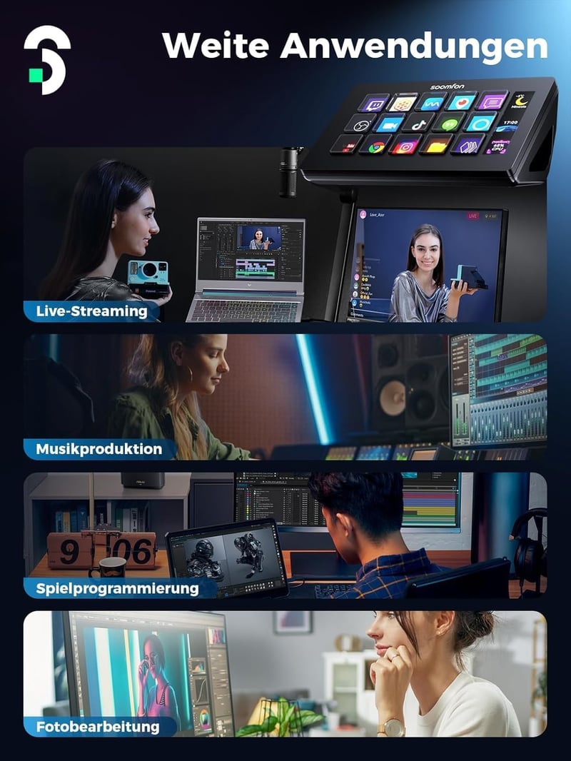 SOOMFON Stream Controller 15 LCD Makró Gomb OBS Twitch Streamlabs Discord