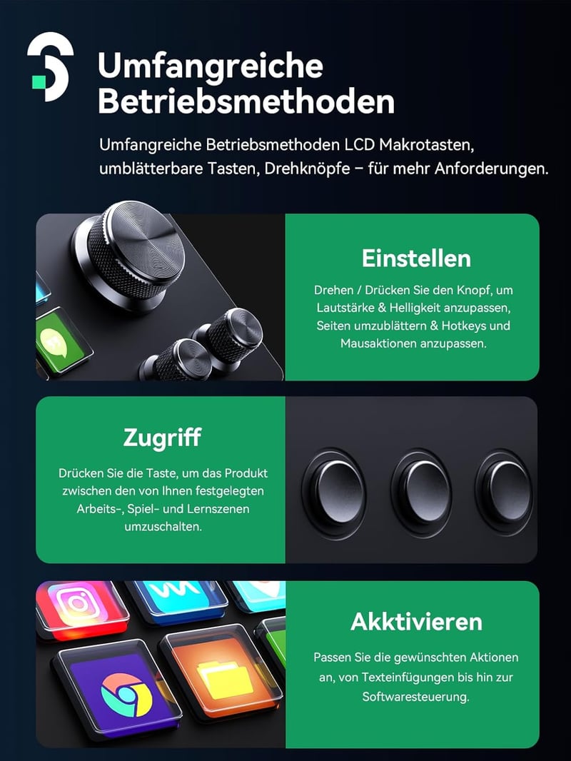SOOMFON Stream Controller Deck SE fekete, 6 LCD makró gomb, OBS Twitch YouTube streaming