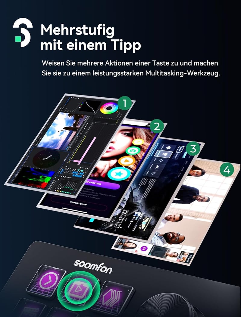 SOOMFON Stream Controller Deck SE fekete, 6 LCD makró gomb, OBS Twitch YouTube streaming