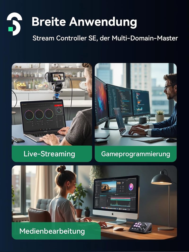 SOOMFON Stream Controller Deck SE fekete, 6 LCD makró gomb, OBS Twitch YouTube streaming