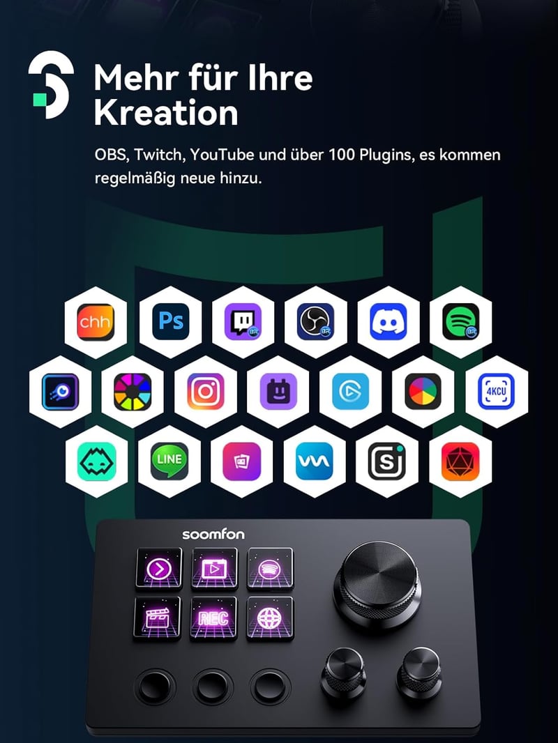 SOOMFON Stream Controller Deck SE fekete, 6 LCD makró gomb, OBS Twitch YouTube streaming